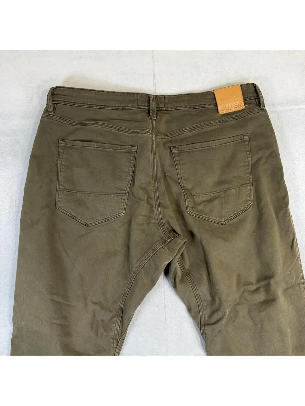 DUER N2X Relaxed Fit Pants Mens 38x28* Green Olive Chino 5 Pocket Casual Stretch